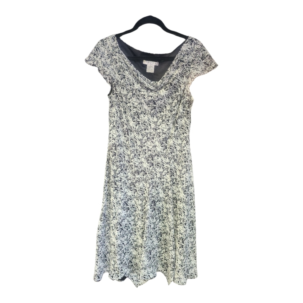Evan Picone Black and White Floral Midi Dress